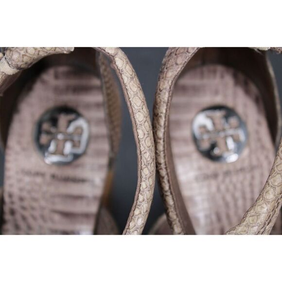 TORY BURCH Jeanine OPEN TOE STRAPPY SANDALS PLATFORM CORK SNAKE SIZE 9 - Picture 6 of 13